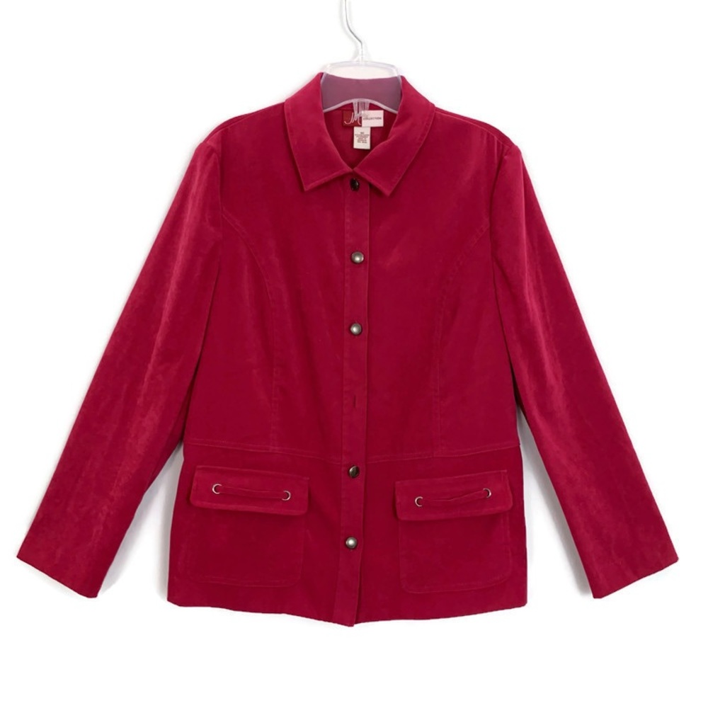 Jm Collection Shacket Red Button Up Microsuede Ja… - image 1